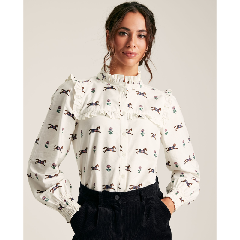 Joules Henrietta Ladies Frill Blouse - Cream Horse-3