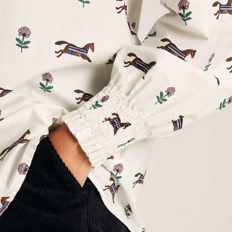 Joules Henrietta Ladies Frill Blouse - Cream Horse-5