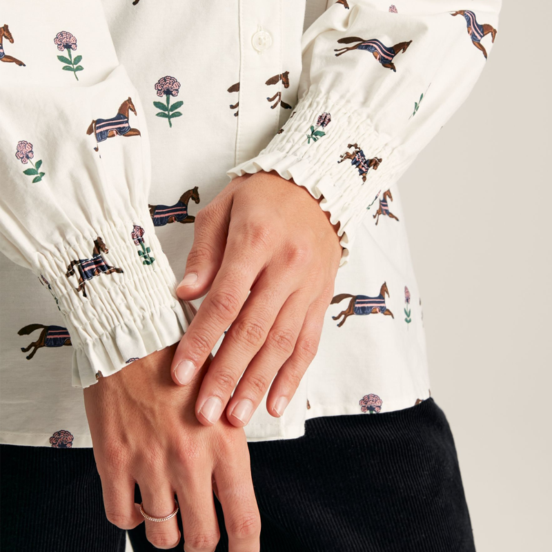 Joules Henrietta Ladies Frill Blouse - Cream Horse-4