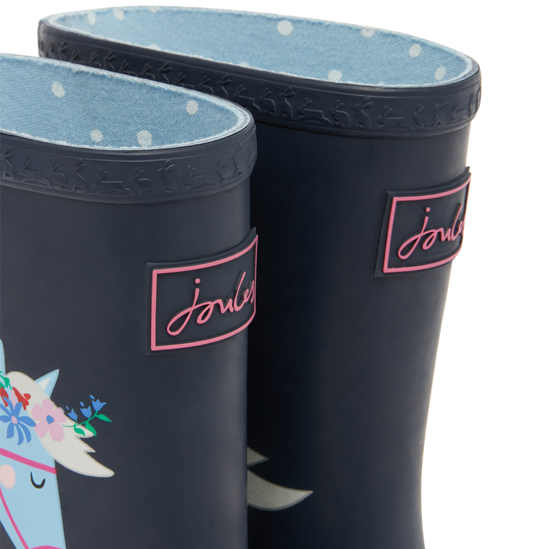 Joules Junior Roll Up Flexible Printed Wellies - Navy Horses-3