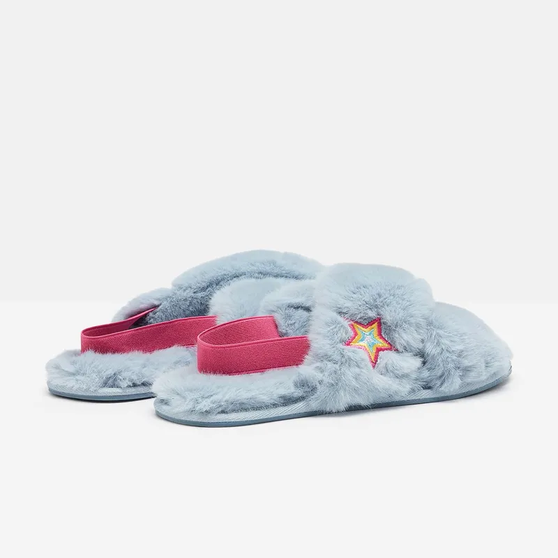 Joules Kora Faux Fur Cross Strap Slippers Cornflower