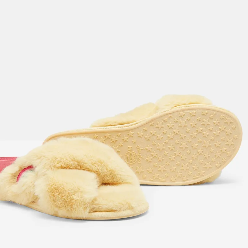Joules Kora Faux Fur Cross Strap Slippers - Pastel Yellow-2