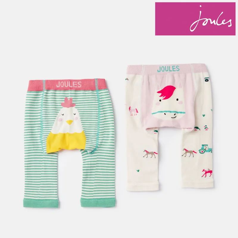 Joules Lively 2 Pack Intarsia Leggings - Multi Chick Horse
