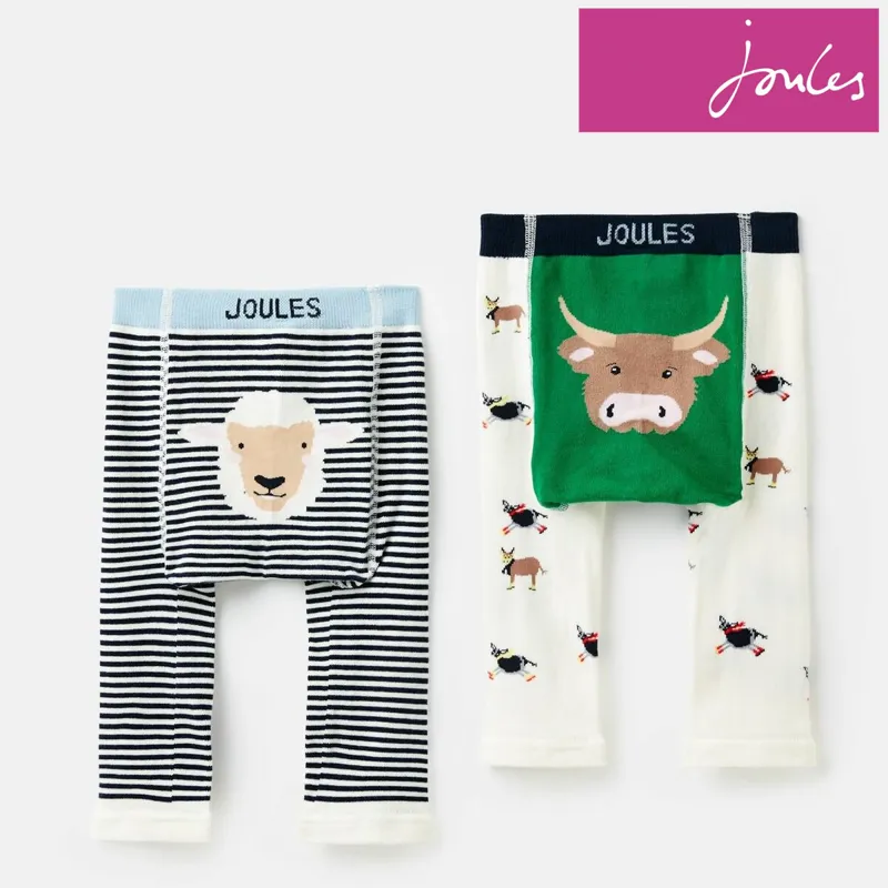 Joules Lively Character Knit Leggings 2 Pk - Multi Cow Sheep
