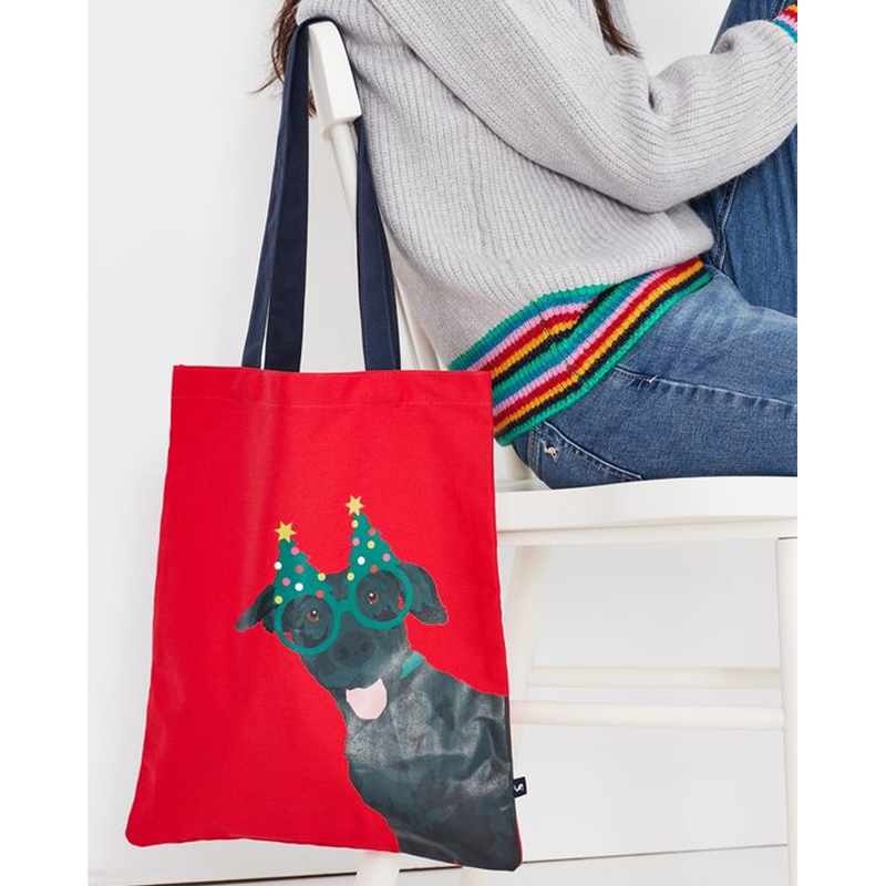 Joules Lulu Shopper Tote Bag - Red Xmas Dog-1