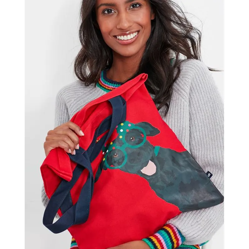 Joules Lulu Shopper Tote Bag - Red Xmas Dog-3