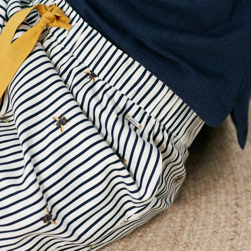 Joules Luna Light Pyjama Bottoms - Navy Cream Bee Stripe-4