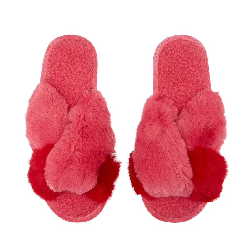 Joules Mabelle Cross Strap Faux Fur Slider - Pink