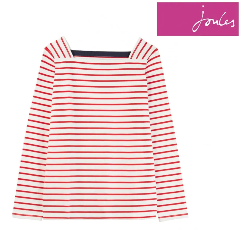 Joules Matilde Square Neck Jersey Top - Cream Red Stripe