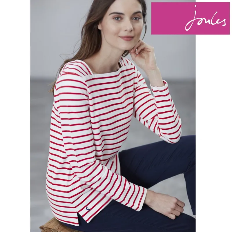 Joules Matilde Square Neck Jersey Top - Cream Red Stripe-1