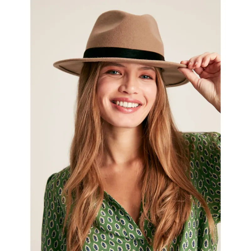 Joules Maude Wool Fedora Hat - Tan