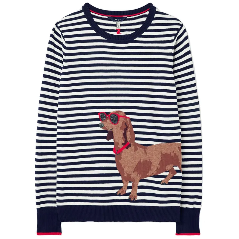 Joules Miranda Intarsia Crew Neck Stripe Jumper - Navy Cream