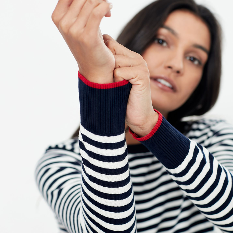 Joules Miranda Intarsia Crew Neck Stripe Jumper - Navy Cream-3