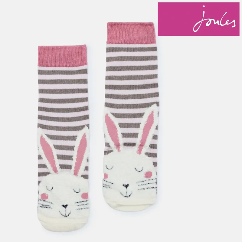 Joules Neat Feet Childrens Character Socks - Pink Stripe Bunny