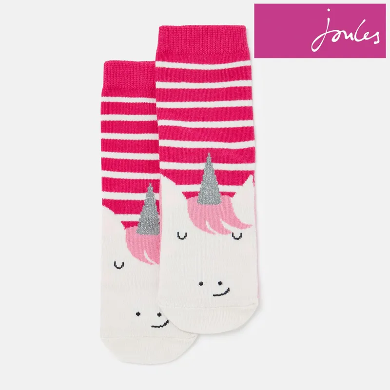 Joules Neat Feet Character Socks - Pink Unicorn