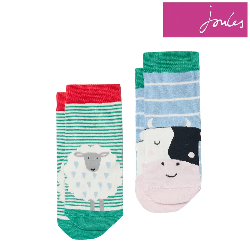 Joules Neat Feet 2 Pack Character Baby Socks - Sheep Cow