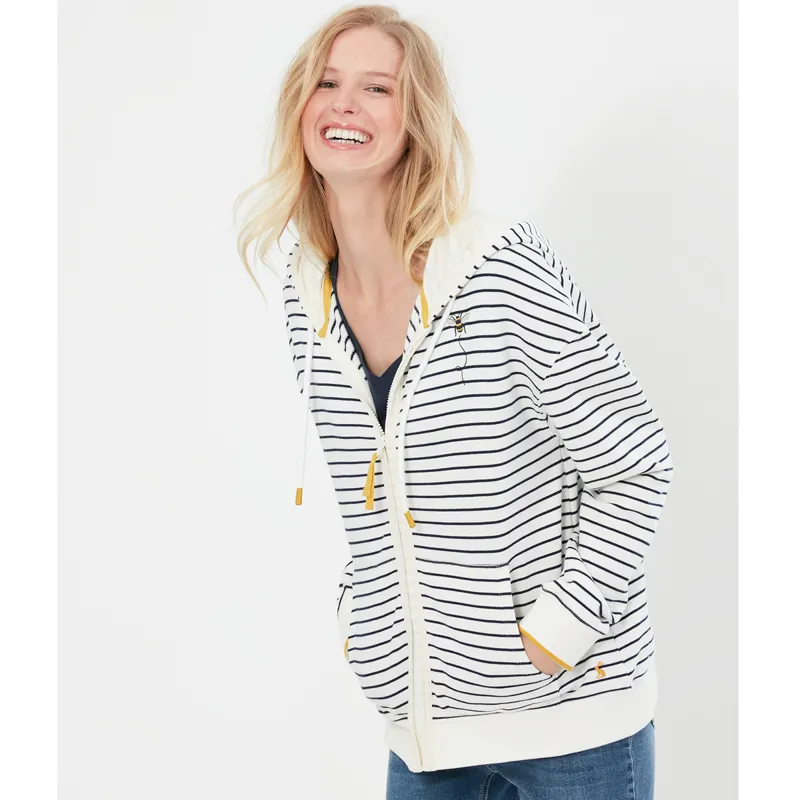 Joules Oakham Zip Through Sweatshirt - Cream Navy Bee-1