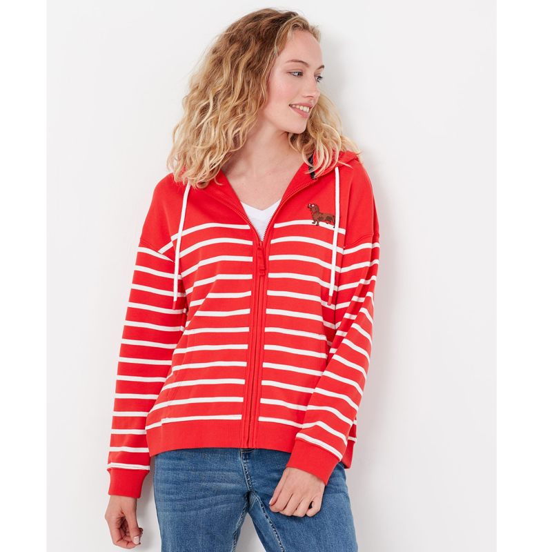 Joules Oakham Embroidered Zip Through Sweatshirt - Red Dachshund-1
