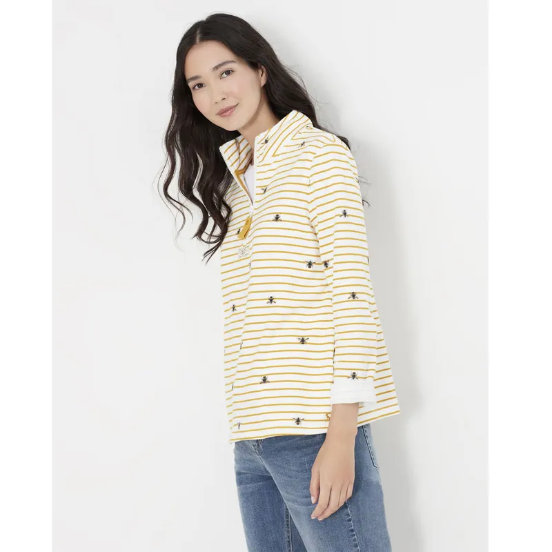 Joules Pip Print Casual Half Zip Sweatshirt - Yellow Stripe Bee-1