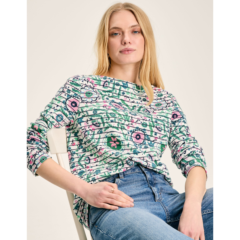 Joules Ladies Printed New Harbour Top - Floral Navy Stripe-1