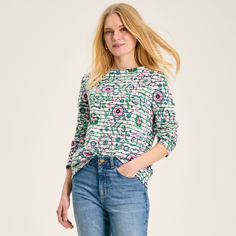 Joules Ladies Printed New Harbour Top - Floral Navy Stripe-3