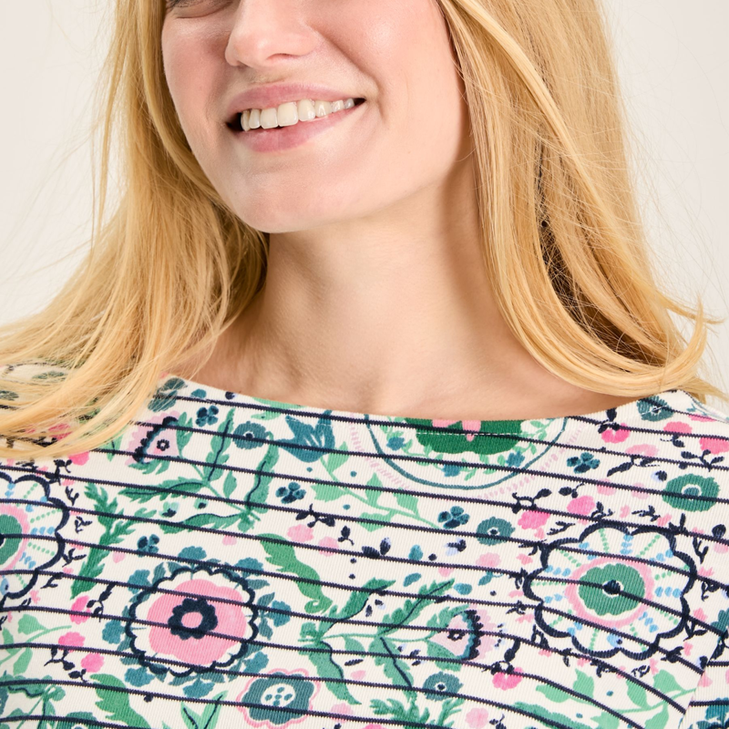 Joules Ladies Printed New Harbour Top - Floral Navy Stripe-5