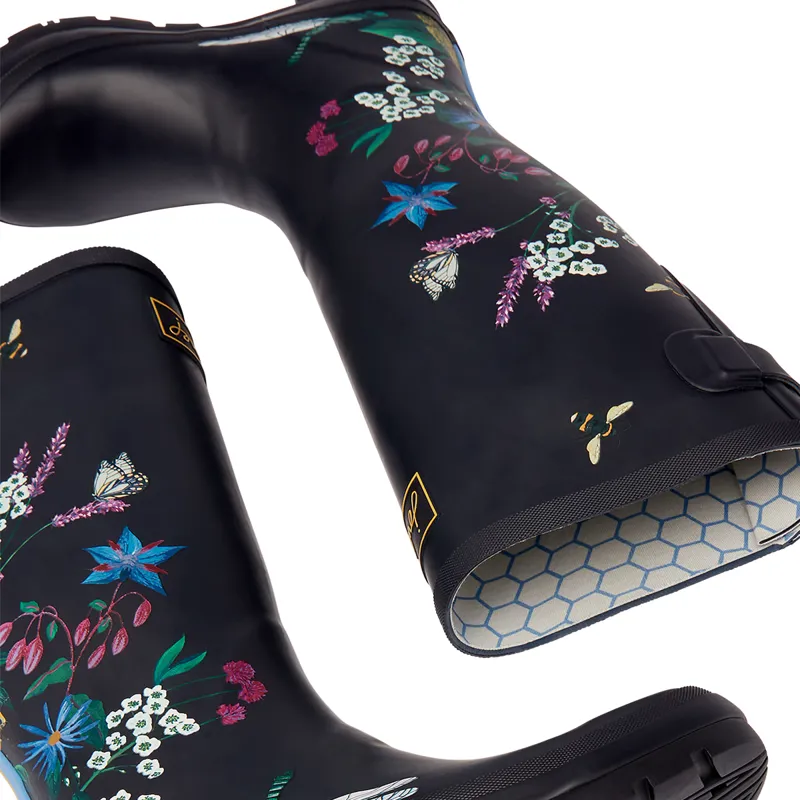 Joules Printed Wellies With Adjustable Back Gusset - Navy Bee Floral-2