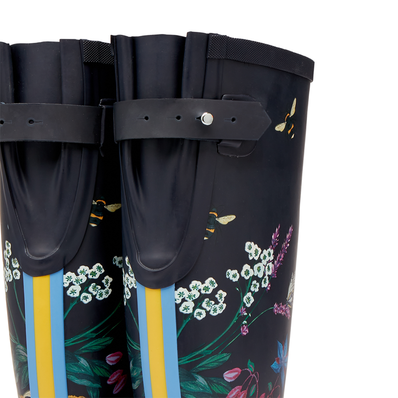 Joules Printed Wellies With Adjustable Back Gusset - Navy Bee Floral-3