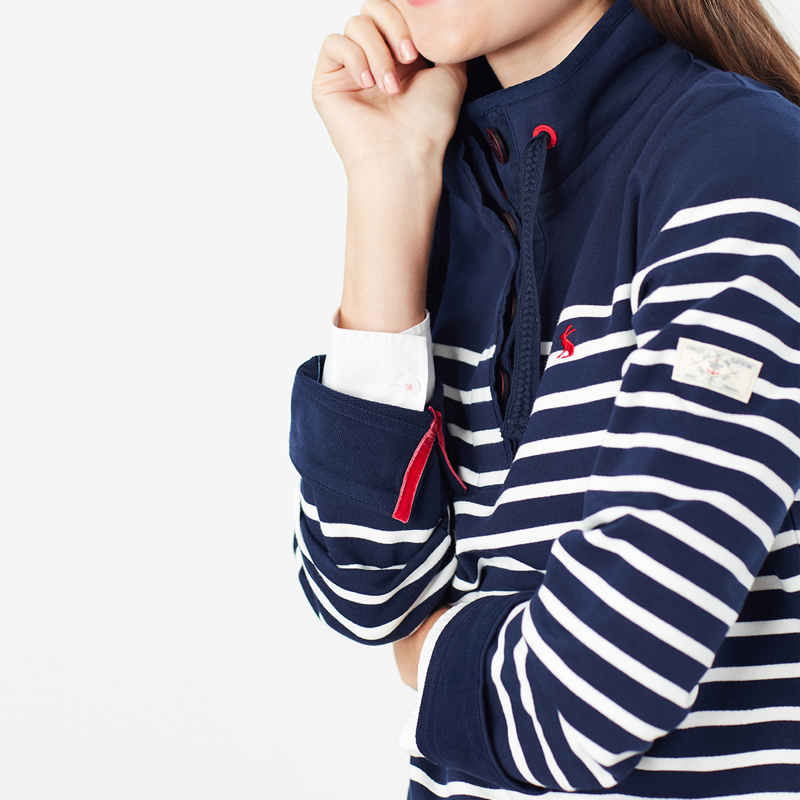 Joules Saunton Funnel Neck Sweatshirt - French Navy Cream Stripe-4