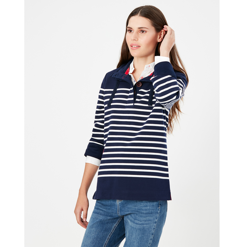 Joules Saunton Funnel Neck Sweatshirt - French Navy Cream Stripe-1