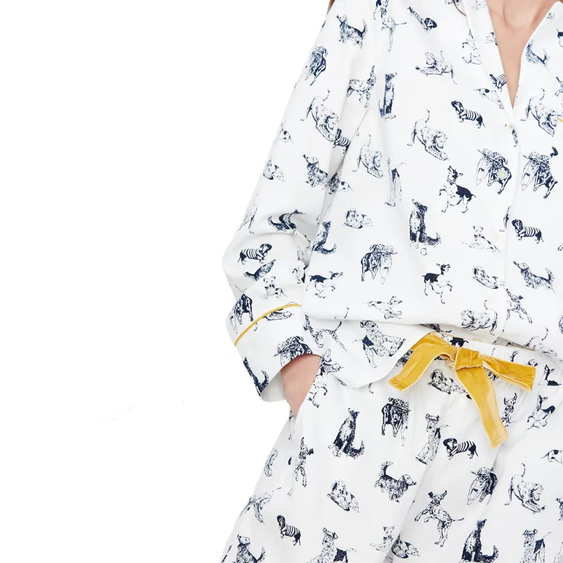 Joules Sleeptight Brushed Cotton Pyjama Set - Cream Play Dogs-1