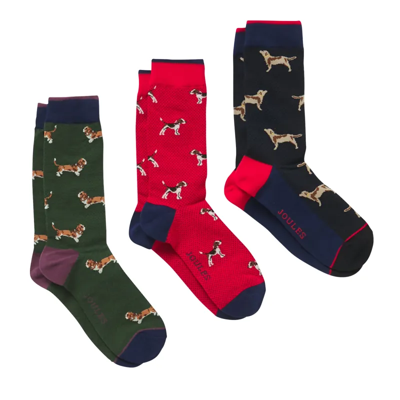 Joules Striking 3Pk Cotton Socks - Textured Dogs 3Pk