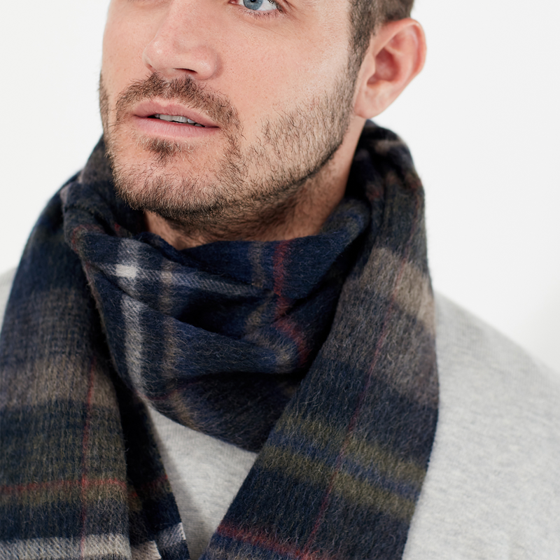 Joules Tytherton Wool Checked Scarf - Green Navy Check-1
