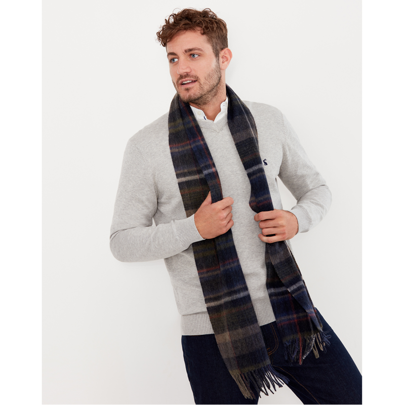 Joules Tytherton Wool Checked Scarf - Green Navy Check-2