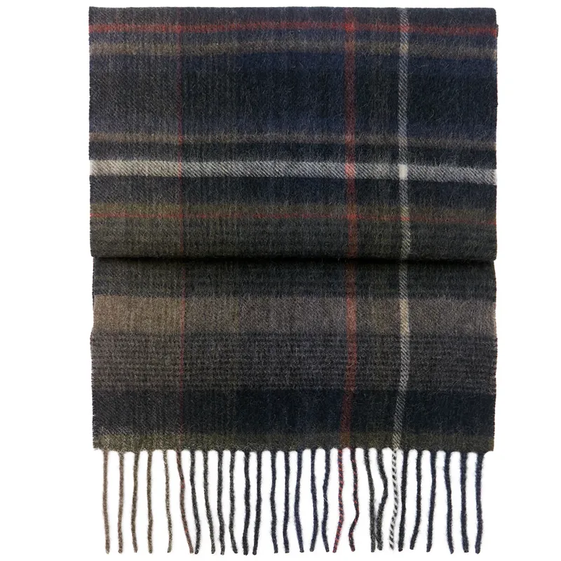 Joules Tytherton Wool Checked Scarf - Green Navy Check-3