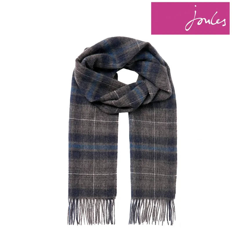 Joules Tytherton Wool Checked Scarf - Grey Marl Check