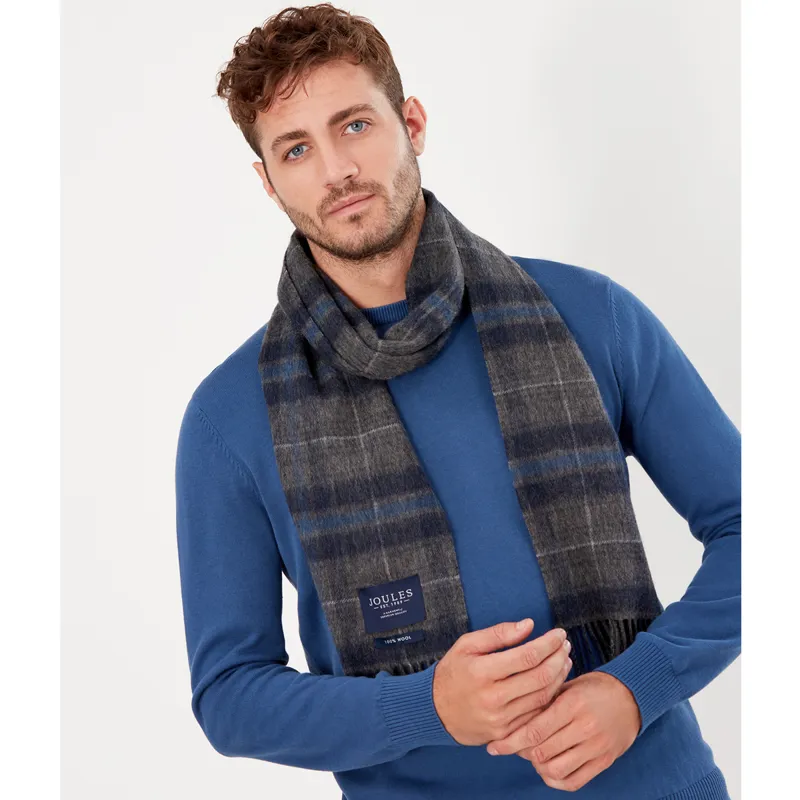 Joules Tytherton Wool Checked Scarf - Grey Marl Check-1