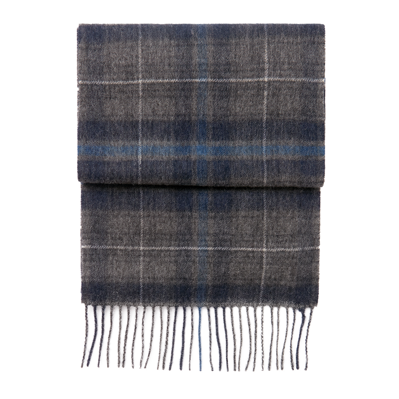 Joules Tytherton Wool Checked Scarf - Grey Marl Check-3