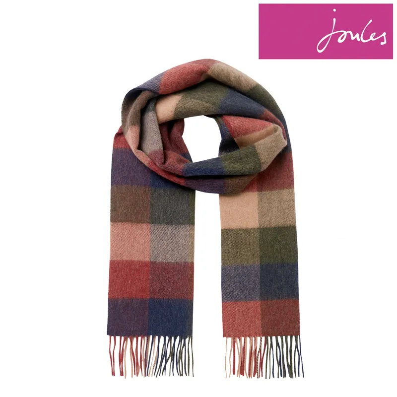 Joules Tytherton Wool Checked Scarf - Red Multi Check