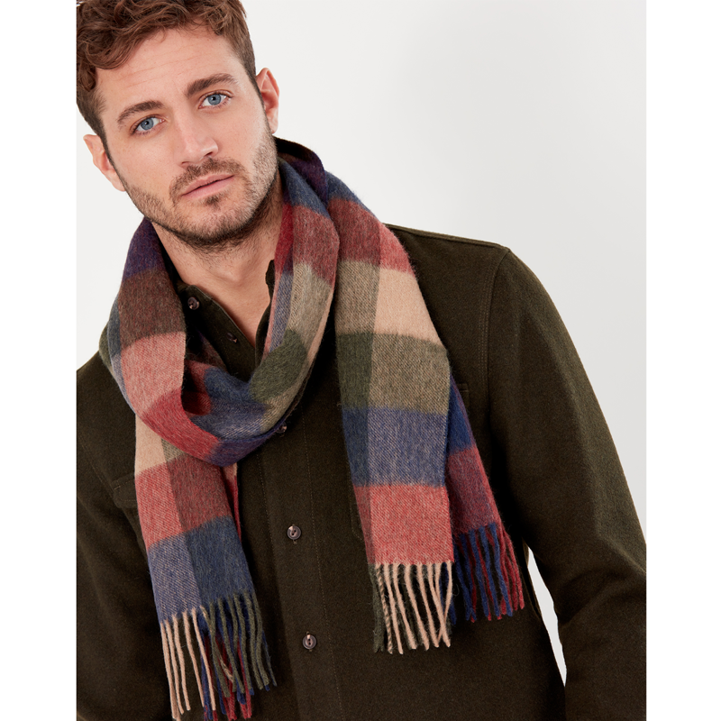 Joules Tytherton Wool Checked Scarf - Red Multi Check-1