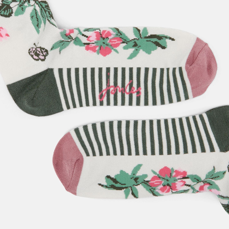 Joules Excellent Everyday Single Eco Vero Socks - Cream Floral-1