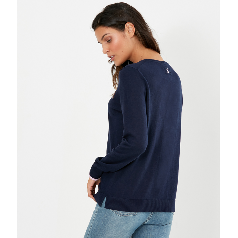 Joules Tina Embellished Crew Neck Jumper - Navy Fox-1