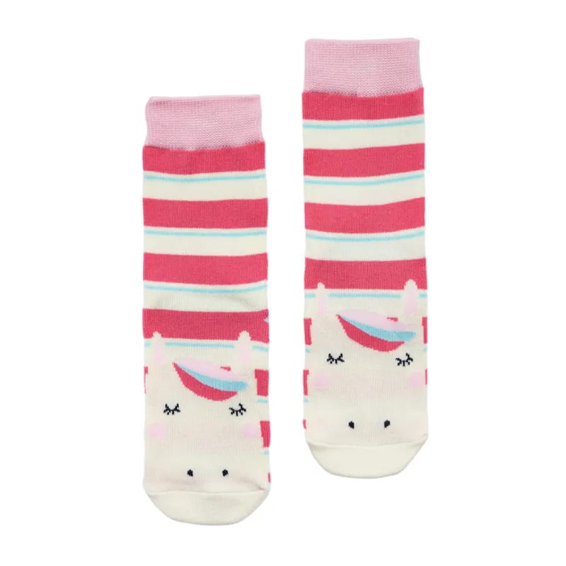 Joules Neat Feet Character Socks - Bright Pink Stripe Horse