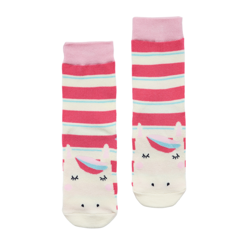 Joules Neat Feet Character Socks - Bright Pink Stripe Horse-1