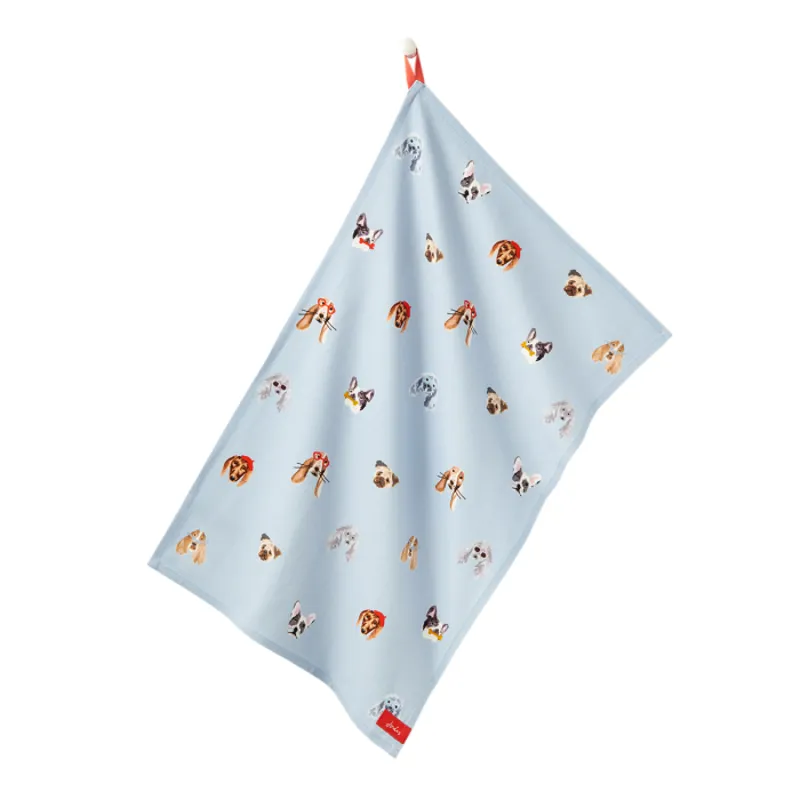 Joules Cotton Tea Towels 2 Pack Gold Dogs Multi