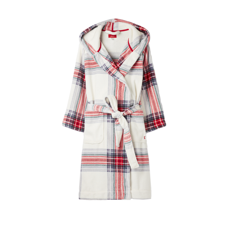 Joules Rita Fluffy Dressing Gown - Cream Check-1