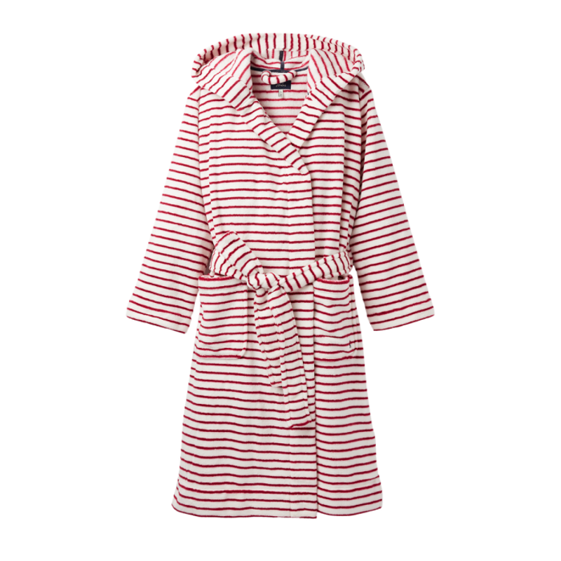 Joules Rita Fluffy Dressing Gown - Cream Red Stripe-2