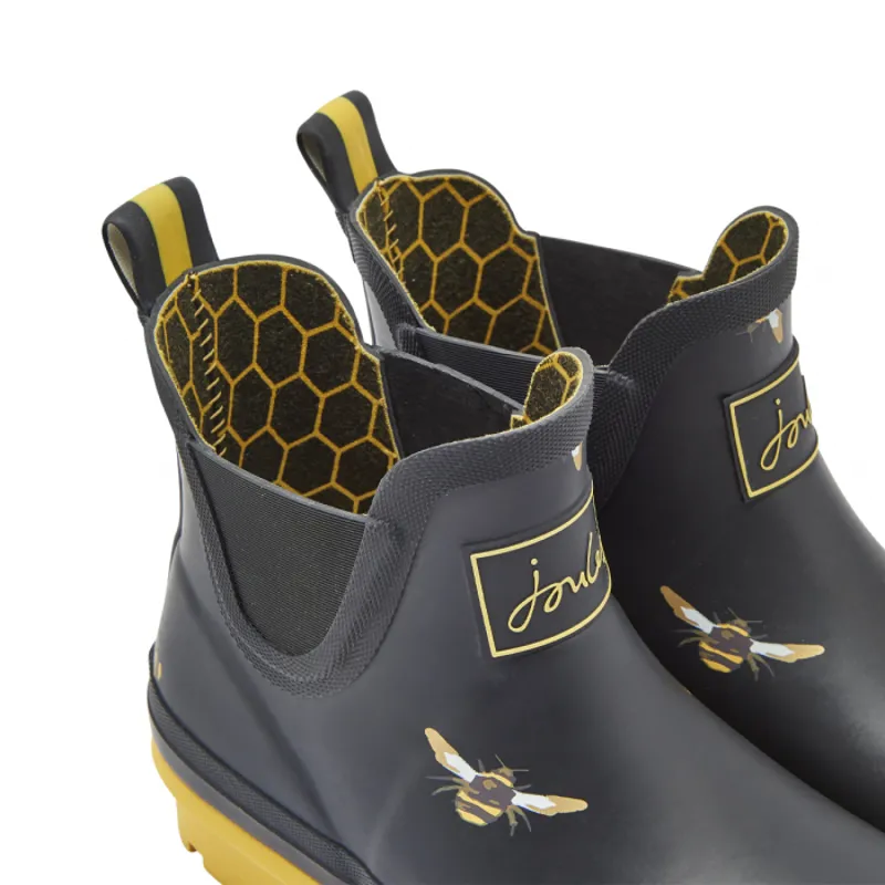 Joules Wellibob Short Printed Wellies - Black Metallic Bees-2
