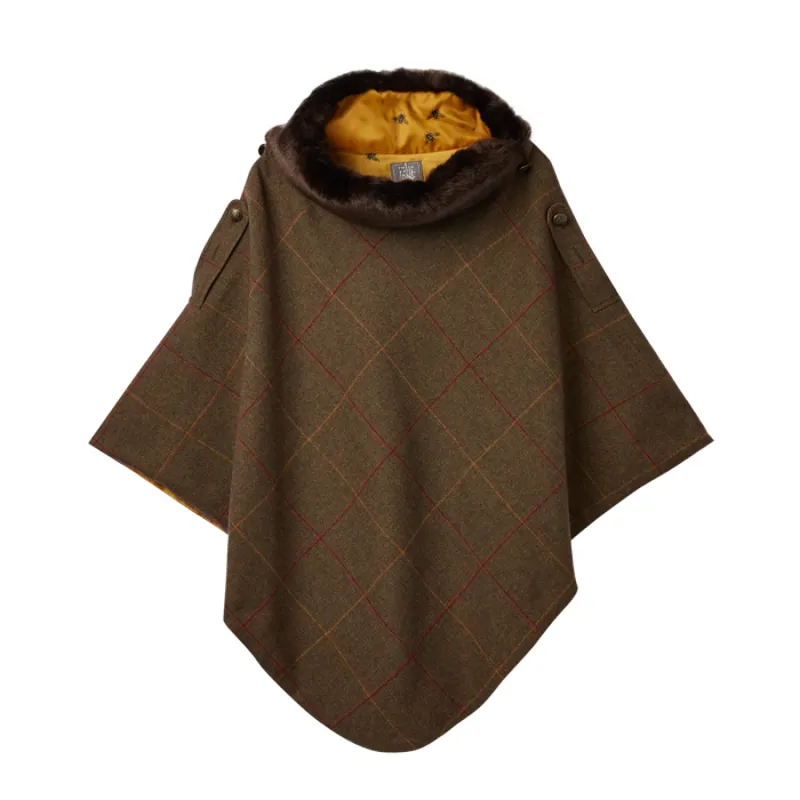 hazelwood tweed poncho with faux fur collar