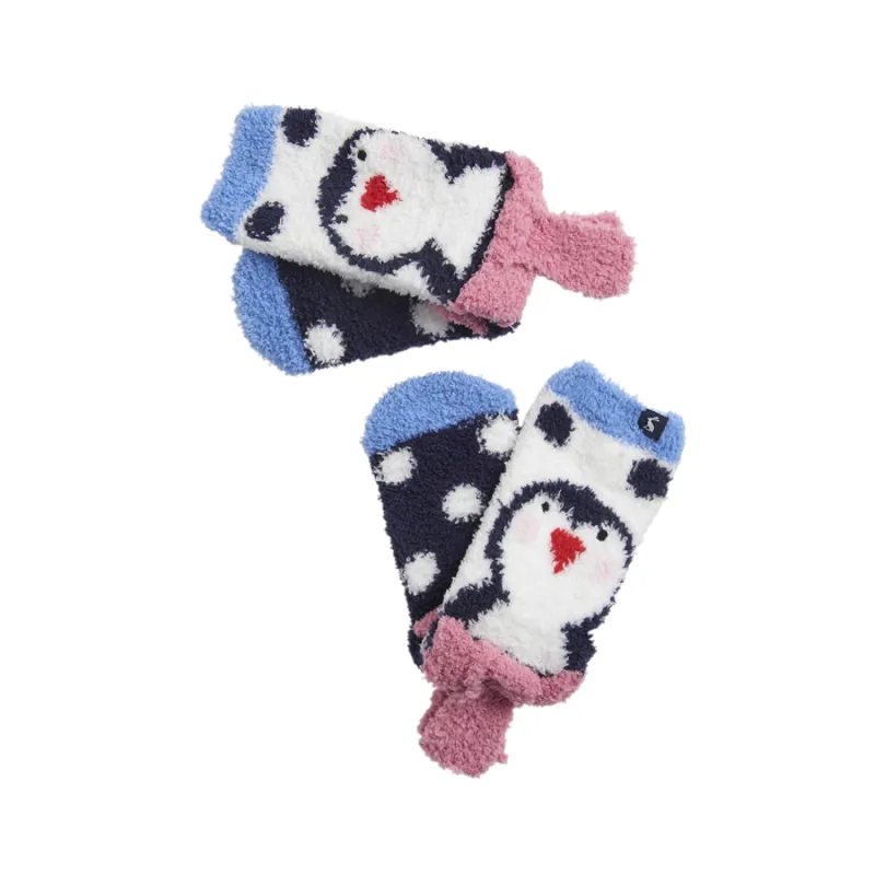 Joules Festive Fluffy Socks - Navy Spot Penguin